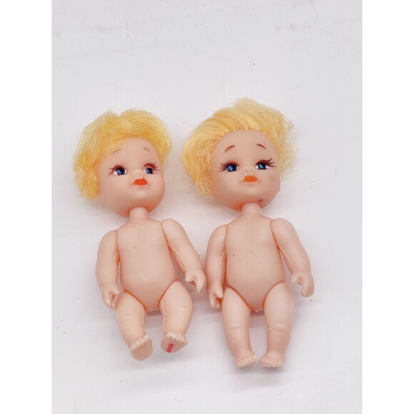 2 Vintage Dolls Approx 3.5" Plastic Blonde Hair Blue Eyes Unmarked Unbranded Toy - Picture 2 of 10